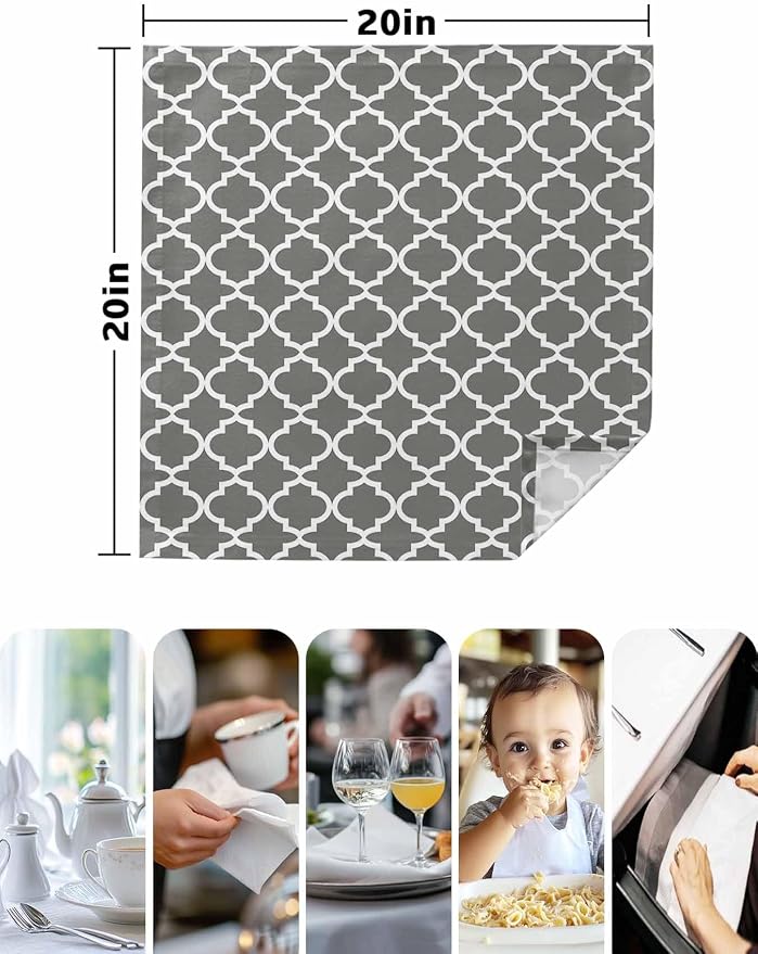 Cloth Napkins Set of 4-20x20 Inches, Gray Morocco Washable Reusable Table Napkins, Vintage Minimalist Boho Ethnic Pattern Soft & Absortbent Dining Napkin for Party Wedding Hotel Restaurant - Image 5