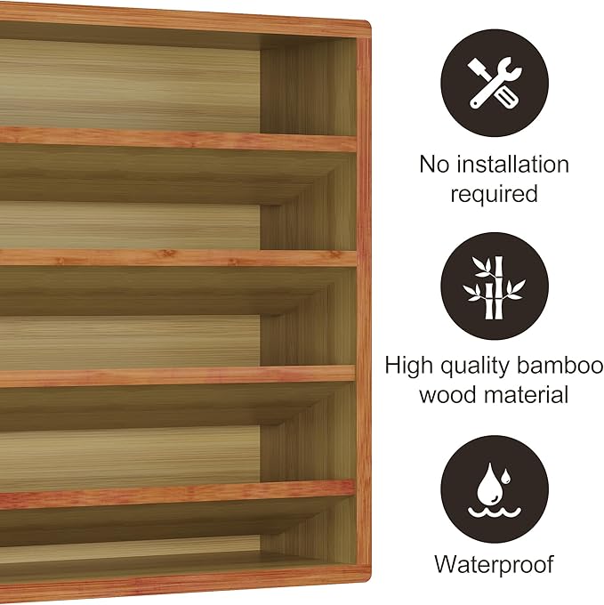Orimade 4 Tier Spice Rack Organizer for Cabinet, Freestanding Bamboo Seasoning Rack for Countertop, Cupboard, Pantry, Kitchen, 13.18 x 4.13 x 12.2 inches(Spice Jars Not Included), Walnut Stain - Image 4