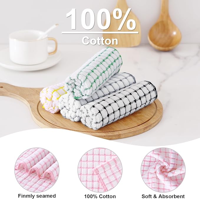 Kitinjoy Cotton 12 Pack Terry Kitchen Towels, Multi-Colored | 16 x 25 Inches Super Soft and Absorbent Dish Towels, Quick Drying hand towels for kitchen Drying - Image 2