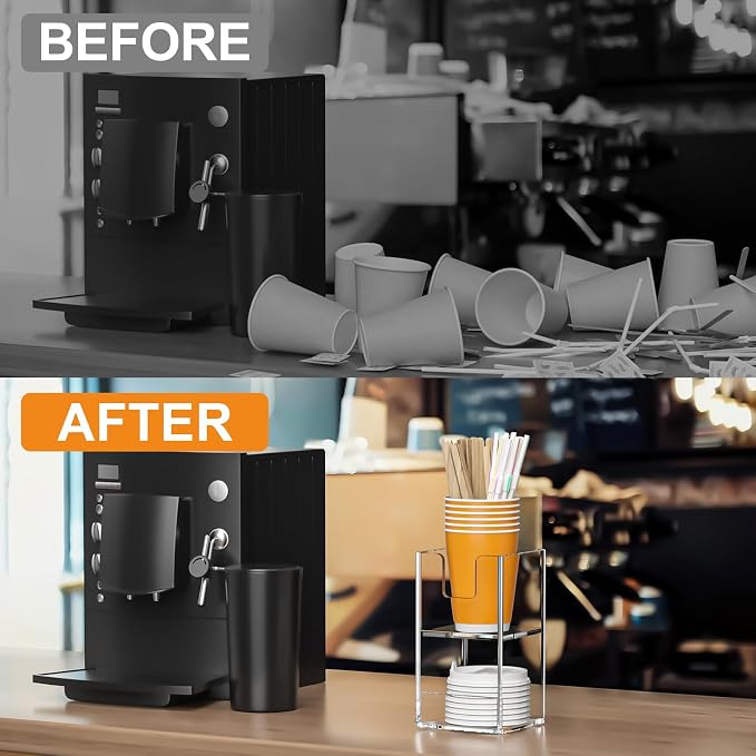 Beego 2-Compartment Cup Holder for Countertop - 2-Tier Clear Acrylic Cup Dispenser Coffee Station Paper Cup and Lid Organizer Condiment Storage for Restaurant Breakroom Kitchen Bar Accessories - Image 7