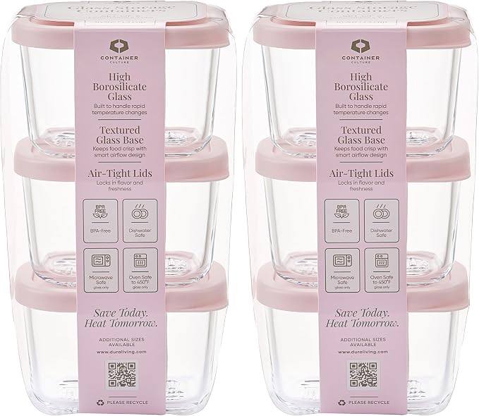 Glass Food Storage Containers with Lids — 12 Piece — 10.5 oz Glass with BPA-Free Leakproof Stackable Lids — Microwave, Oven & Dishwasher Safe — Ideal for Meal Prep & More - Berry Blush - Image 2