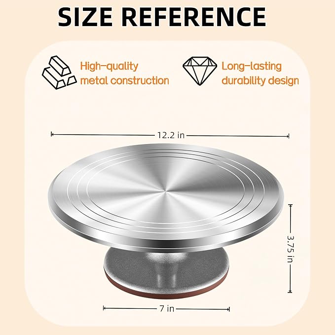 12-Inch Aluminum Alloy Cake Turntable for Frosting, Ultra-Smooth Rotating Icing Stand with Non-Slip Base, Heavy-Duty Decorating Rotating Cake Stand for Baking, DIY Crafts, and Cake Decoration - Image 2