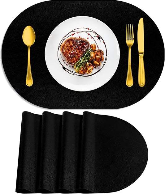 ADRIMER Placemats, Heat Resistant Oval Placemats Set of 4 Washable 12 x 17 Inch, Waterproof Table Mats, Wipeable Pu Place Mats for Kitchen, Dining Room, Black by Adrimersdreamistobeanindispensablecompanioninyourlife
