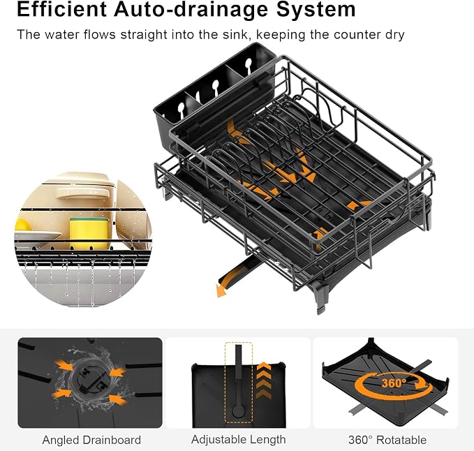 4-in-1 Expandable Dish Drying Rack, Modular Organizer, Rustproof | Extra Large Dish Racks for Kitchen Counter, Tool-Free Dish Drainer with Self-Draining Tray, Foldable Over the Sink Dish Rack - Image 5