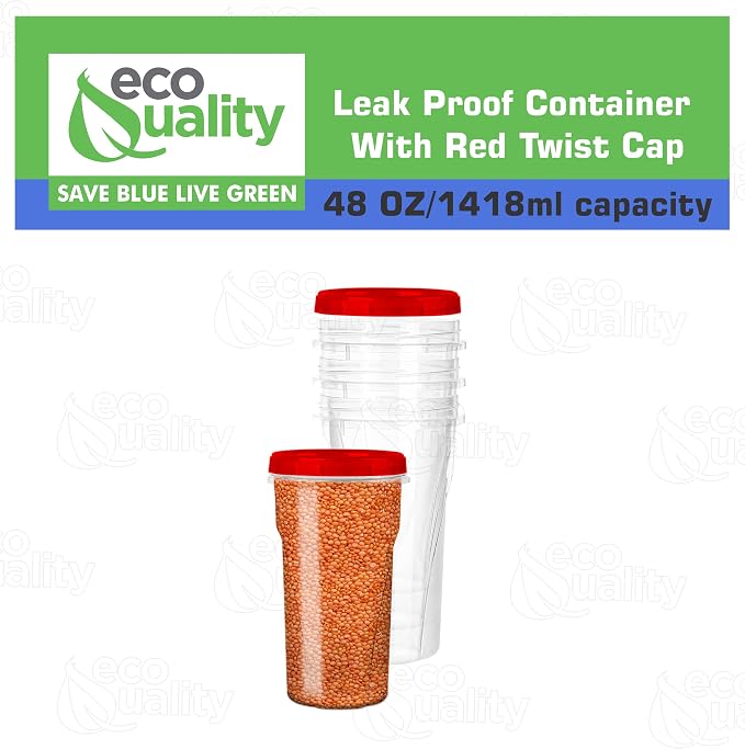 48 oz Clear Twist Top Storage Deli Containers with Leak Proof Lids Red - BPA Free Snack Containers Airtight Reusable Plastic Food Storage Canisters with Twist Seal Caps, Food Storage, Meal Prep, Freezer, Kitchen Organizer, Stackable, Reusable (32) - Image 2