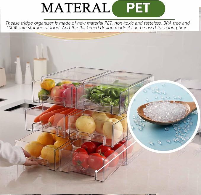 bealy 2 Pack Stackable Clear Drawer Organizer, Large Pull Out Fridge Organizers and Storage Container, Refrigerator Organizers and Storage for Fruit, Produce, Vegetables, Drinks, Snack and Food - Image 2