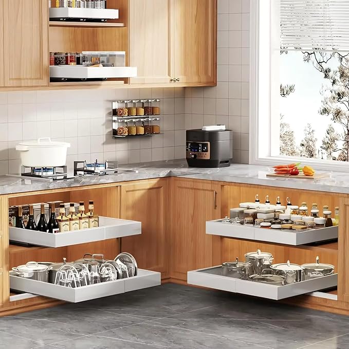 Pull-out Cabinet Organizer, ExpandableHeavy Duty Slide out Drawers Fixed with Adhesive Nano Film for Pots, Roll out Shelf Storage for Kitchen Base Cabinet Organization (white-2PCS) - Image 5
