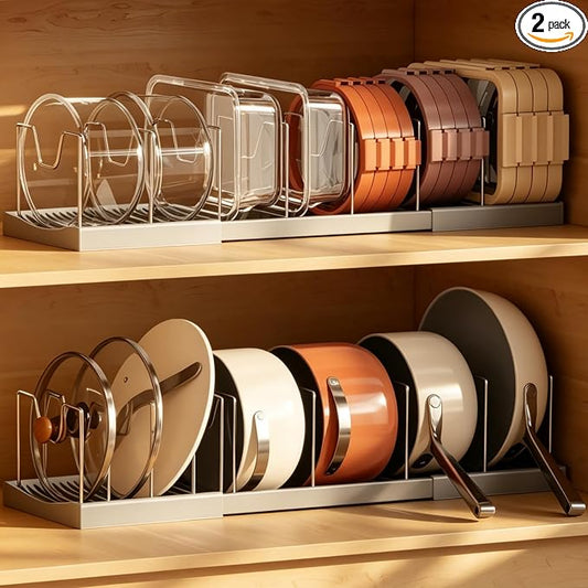 Magheo 2 Pack Pots and Pans Organizer Under Cabinet, Expandable 12.6"-22.8" Kitchen Cabinet Organizer Holder with 10 Adjustable Dividers for Food Storage Container Lid, Cookie Sheet, Cookware(Gray) by MAGHEO
