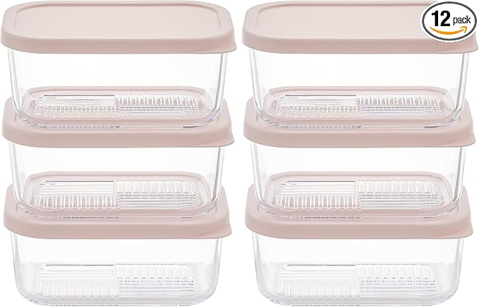 Glass Food Storage Containers with Lids — 12 Piece — 24.4 oz Glass with BPA-Free Leakproof Stackable Lids — Microwave, Oven & Dishwasher Safe — Ideal for Meal Prep & More - Berry Blush by DuraLiving