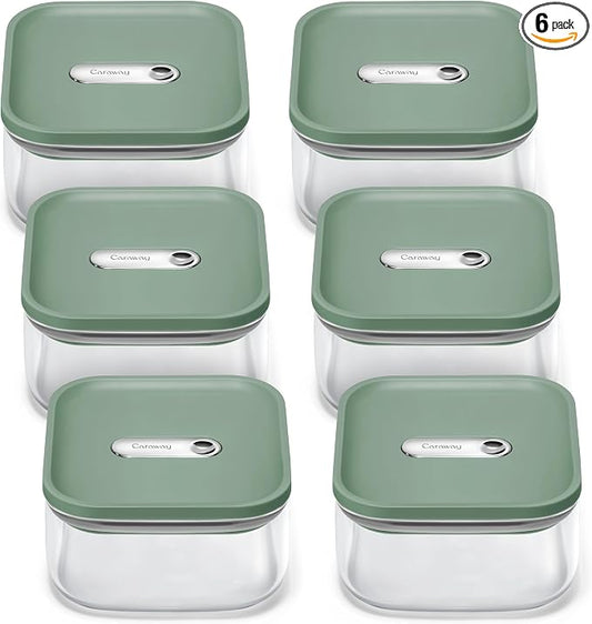 Caraway 1 qt Glass Airtight Food Storage Containers with Lids | Non-Toxic, Stackable, Space-Saving Airtight Containers for Pantry, Dry Goods, 6 Pack, Sage by Caraway