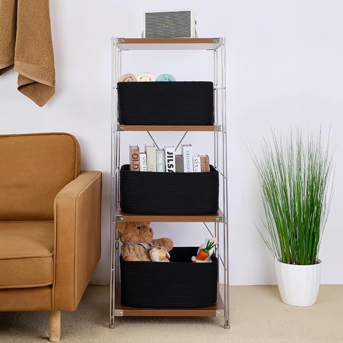 MiniArk Large Storage Baskets for Shelves, 17 x 13 x 7.5” Closet Organizers Bins for Clothes Blanket Towels, Baby Nursery, Toy Baskets Box, Woven Rope Baskets, 3 Packs Black - Image 4