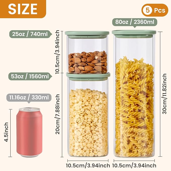 Glass Storage Jars with Lids, (0.78Qt-2.5Qt) 3 Pack | Borosilicate Glass, Glass Lid, Large Capacity Glass Food Storage for Pasta, Flour, Cereal, Cookies, Nuts, Coffee - Image 2