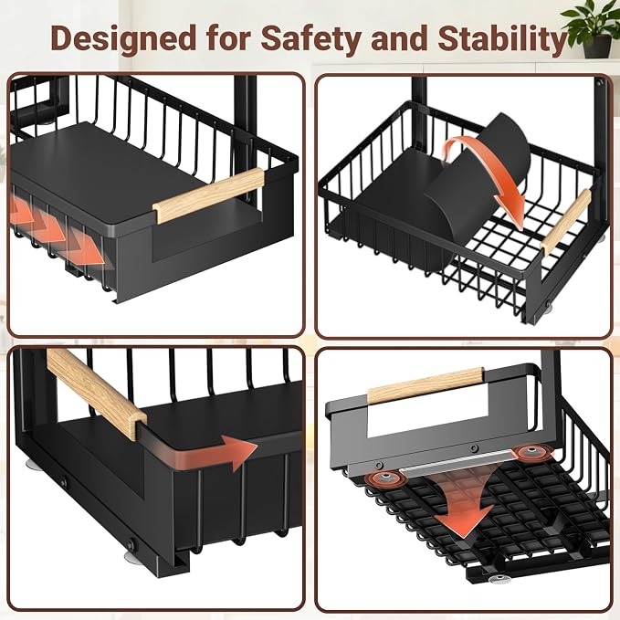 Under Sink Organizers and Storage, 2 Pack L-Shaped Pull Out Cabinet Organizer, 2 Tier Sliding Storage Rack with Adjustable Height, Metal Under Sink Shelf for Kitchen, Bathroom, Pantry, Black - Image 5