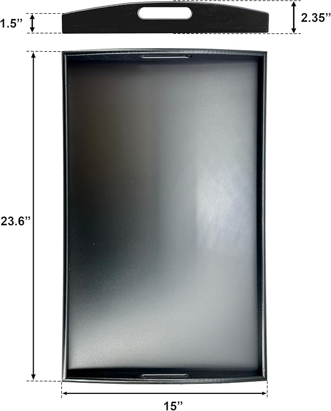 Bam & Boo Black Bamboo Serving Tray Extra Large with Handles for Food, Drinks, Storage, Decor, Vanity, Breakfast, Parties, Weddings, Picnics(23.6” x 15” x 2.35”, Black) - Image 4