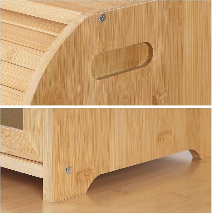 Bamboo Bread Box Roll Top for Kitchen Countertop Breadbox Storage | Roll Top Bread Box with Sliding Lid,Large Double Layer with Adjustable Middle Shelf - Image 6