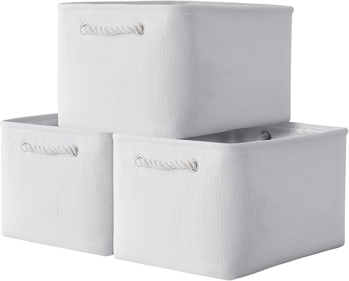 Storage Basket for Shelves - 15.8x11.8x11.8 inch 3 Pack Fabric Storage Cubes, Collapsible Storage Bin for Organizing Organizer Closet Book Gift Dog(White) by TheWarmHome