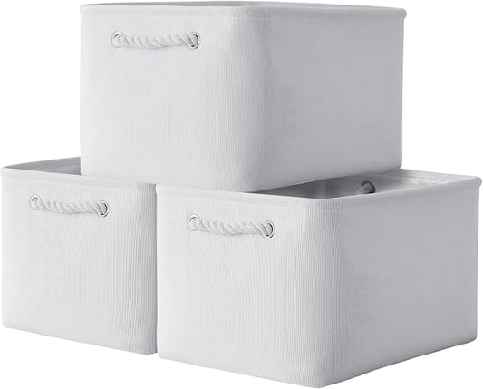 Storage Basket for Shelves - 15.8x11.8x11.8 inch 3 Pack Fabric Storage Cubes, Collapsible Storage Bin for Organizing Organizer Closet Book Gift Dog(White) by TheWarmHome