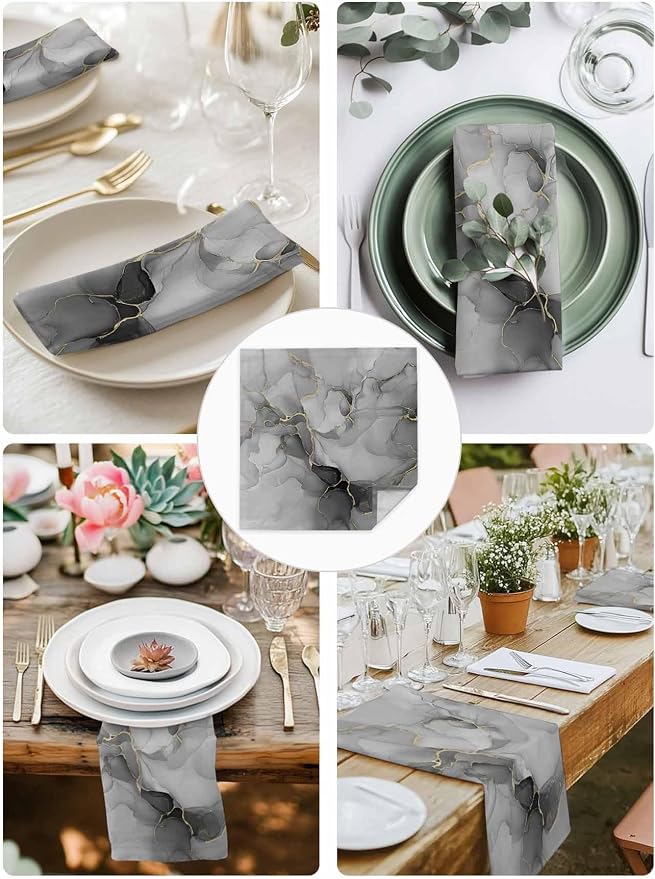 Gray Marble Cloth Napkins Washable Set of 6, 20 x 20 Inch Reusable Modern Minimalism Abstract Aesthetic Texture Dinner Table Napkins Cloth Bulk for Weddings Kitchen Restaurants Hotel Events Parties - Image 4