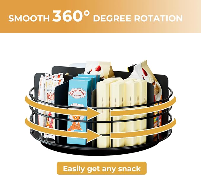 Snack Organizer - Versatile Snack Storage, Lazy Susan with Convenient Grab-and-Go Design, Metal Snack Holder for Home, Office, Breakroom, 10.85" L x 10.85" W x 5" H (Matte Black) - Image 6