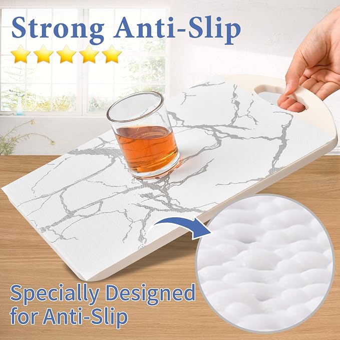 Drawer and Shelf Liner for Kitchen Cabinet: 12 in X 20 Ft Non Slip | Waterproof Shelf Paper Non Adhesive Refrigerator Liners Silver Marble Easy Liners for Bathroom with Knife Tape Measure - Image 3