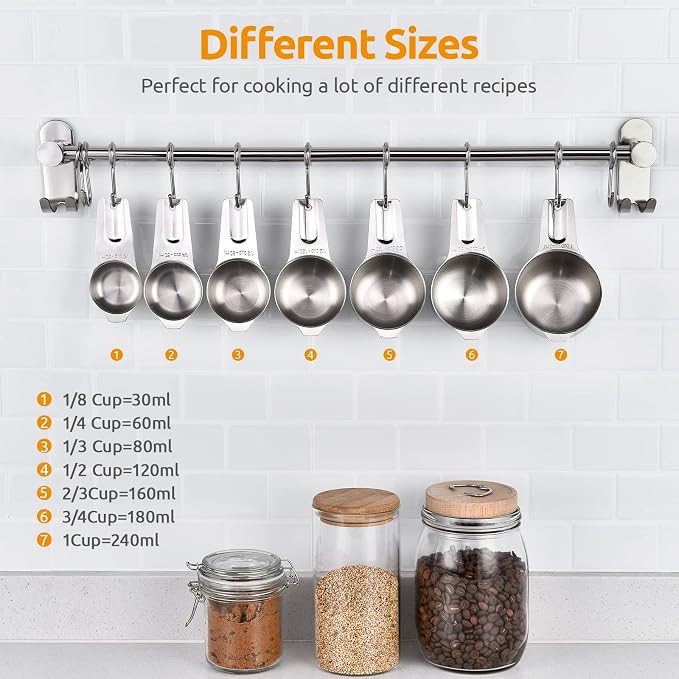 U-Taste 18/8 Stainless Steel Measuring Cups Set of 7-Piece for Dry & Liquid | Food Grade Metal Measure Cups, Dishwasher Safe Measuring Set, Nested Stackable Design, Kitchen Gadget for Baking Cooking Food - Image 2