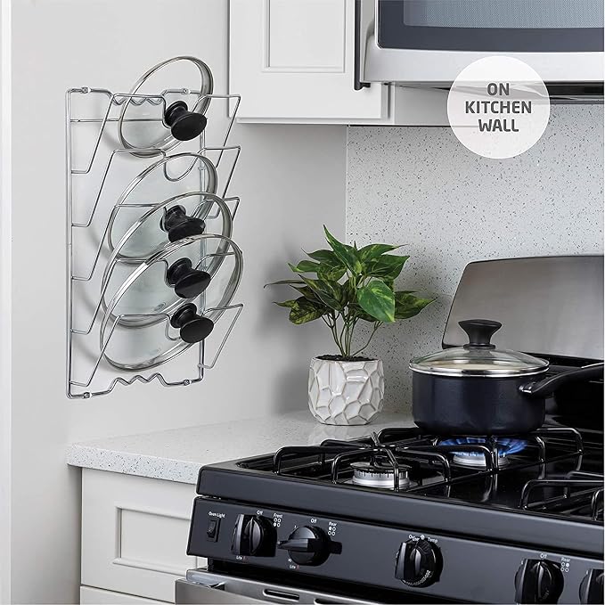 5-Tier Wall-Mount Pot Lid Rack for Kitchen – Pan Lid Organizer, Cabinet Door Storage Rack, Cookware Holder for Pots, Lids, Bakeware & Kitchen Utensils (USA) - Image 3
