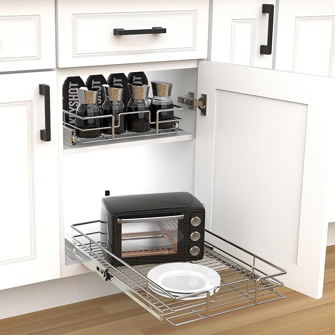 Pulloutor Pull Out Cabinet Organizer - 11" W x 21" D, Slide Out Kitchen Cabinet Storage Shelf and Drawer Organizer, For Home, Pantry, Bathroom, Chrome Finish - Image 7