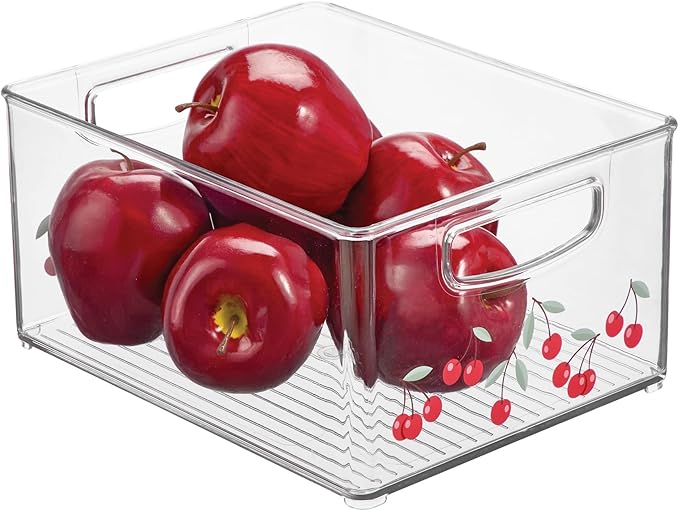iDesign Bathroom Organizer Bin, Clear/Cherries | Decorative Print, Stackable, Plastic Storage Basket, For Makeup & Vanity Organization by iDesign
