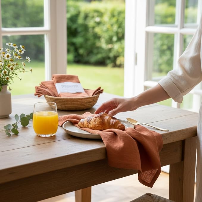 Linen Napkins –100% French Flax – Stonewashed Pure Linen Cloth Napkins - Size 18 Inch x 18 Inch – Set of 4 (Rustic Orange) - Image 5