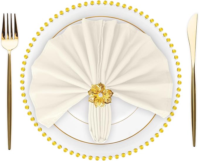 SuperO Set of 120 Cloth Napkins 17 x 17 Inch, Polyester Solid Washable Dinner Napkins with Hemmed Edges,Great for Restaurant, Wedding and Party(Ivory) by SuperO