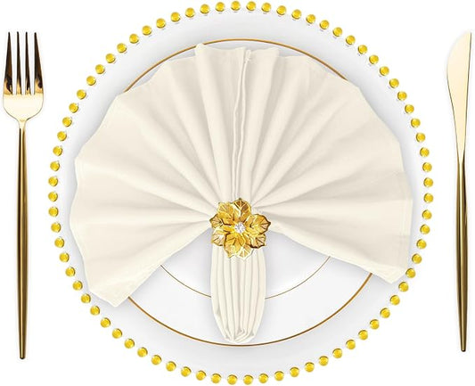 SuperO Set of 40 Cloth Napkins 17 x 17 Inch, Polyester Solid Washable Dinner Napkins with Hemmed Edges,Great for Restaurant, Wedding and Party(Ivory) by SuperO