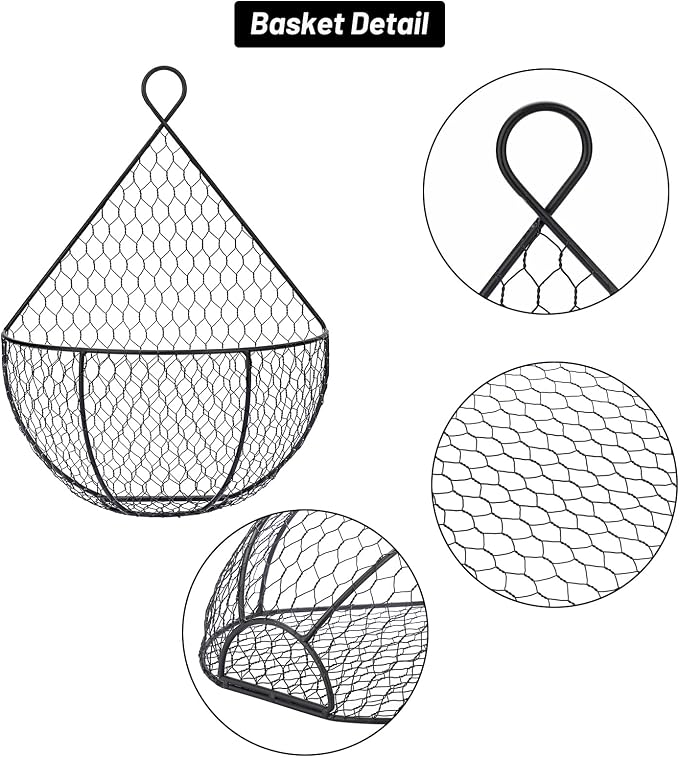 BSTKEY Set of 2,Wall-Mounted Hanging Metal Fruit Vegetable Baskets Hanging Produce Bins for Flowers, Decorations,Veggies,Decorations and More, Black - Image 3
