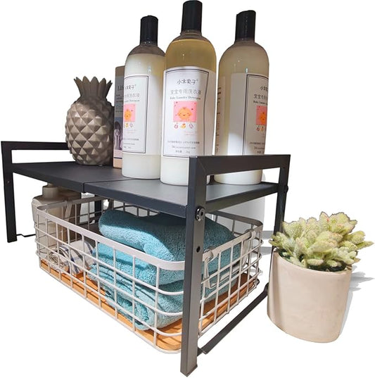 Expandable Cabinet Shelf Organizer 16-26" L Stackable Kitchen Counter Shelf Sink Rack Countertop Storage Black (Wide 10.6”D) by Urhomeyplus