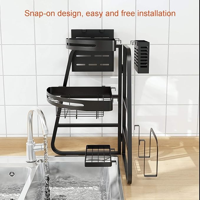Dish Drying Rack Organization Sturdy Triangle 2 Tier Dish Drainer Multi-Functional Dish Dryer Holder with Utensil Holder Flatware Caddy - Image 5