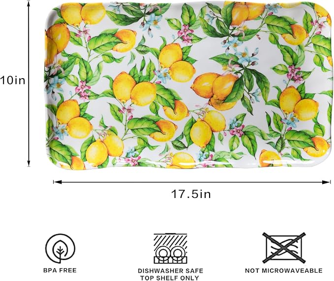 LEHAHA Melamine Lemon Large Rectangular Serving Tray/Platters Set of 2, 17.5" x 10", 2-Piece Melamine Platters Serving Set,Dishwasher Safe - Image 7
