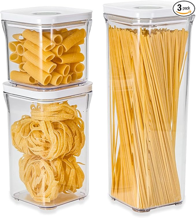 VAKUEN Premium Airtight Food Storage Containers, Square-S 3PC-SET, Smart One-Click Seal Lid, No Hinges, 100% Leak Proof, BPA-FREE, Dishwasher, Freezer & Microwave Safe by Vakuen