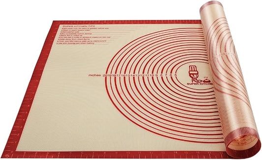 Non-slip Silicone Pastry Mat Extra Large Measurements 36''x 24'' Baking Mat | Silicone Baking Mat Counter/Dough Rolling/Oven Liner/Fondant/Pie Crust Sourdough Bread Baking Supplies（Red） by FolksySuperKitchen