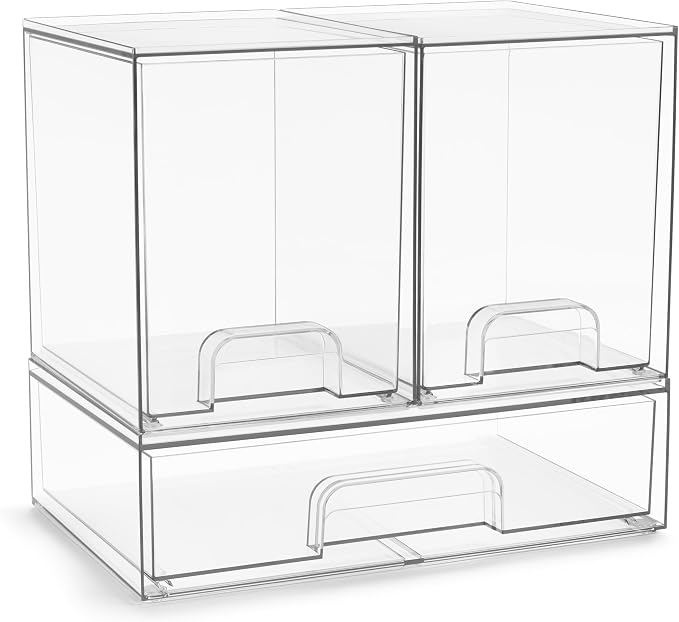 Sorbus Acrylic Storage Containers - 3 Pack, Stackable Storage Bins Set for Bathroom Organization - Clear Acrylic Drawer Organizers - Makeup Case Pull-Out Drawers (7.6’’ Tall and 12.1’’ Wide) by Sorbus