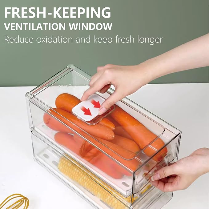 Fruit Storage Containers for Fridge with Strainer, BPA-Free Fridge Organizers and Storage, Stackable Clear Pull Out Refrigerator Organizers Drawer for Fruit,Vegetable,Produce,Berry,Food (2 Pack) - Image 4