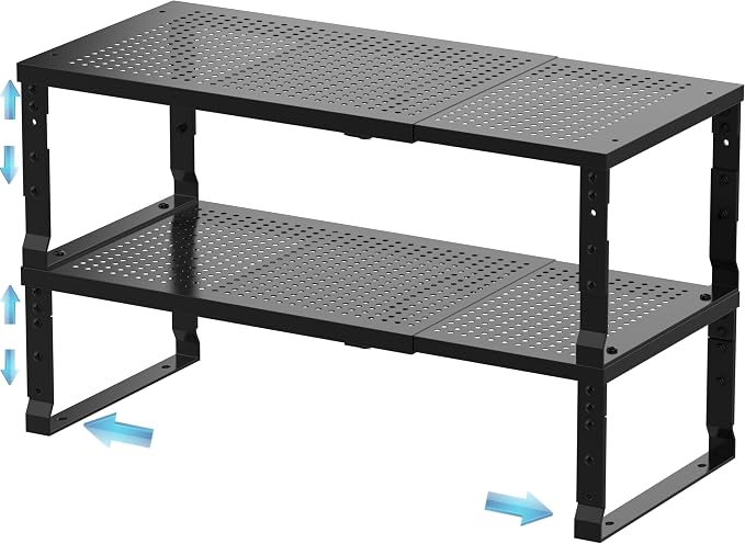 Expandable Spice Rack & Kitchen Cabinet Organizer - Stackable, Adjustable Shelves for Cabinets, Countertops, Cupboards & Pantries(2 Packs/Medium/Black) by Unknown
