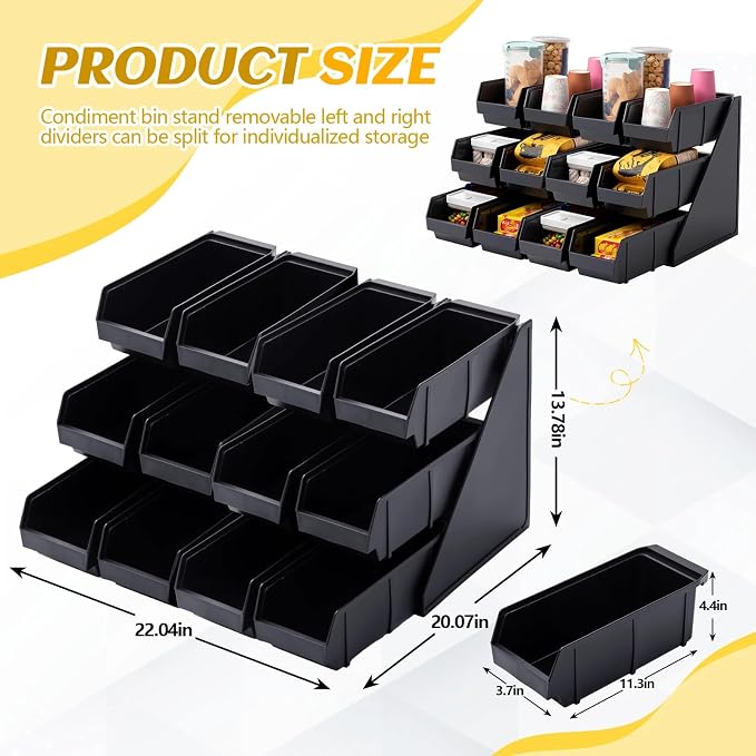Novabright 12 Compartmen Serve Condiment Bin Self Serve Condiment Packet Organizer Stand Countertop Plastic Containers Storage Display Rack for Coffee Shops Restaurants Bars(12 Bin) - Image 2