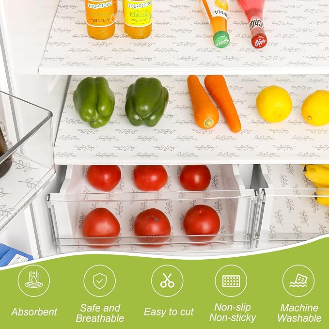 Cooyes Refrigerator Drawer Liners, Premium Absorbent Fridge bin Liners Non-Slip Washable, 12" x 24" Refrigerator Shelf Liners and Mats for Glass Shelves, Kitchen Cabinets, Non-Adhesive - Image 2