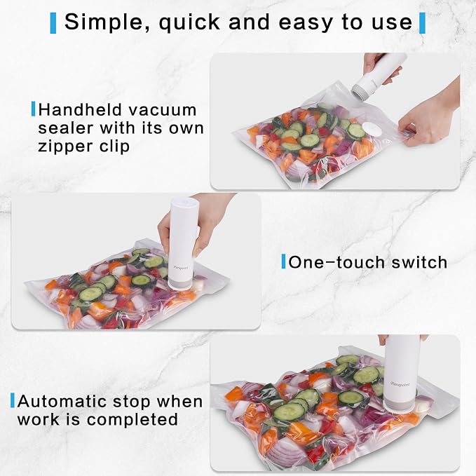 Handheld Vacuum Sealer for Food Powerful Vacuum Sealer Machine,Seal Meal Saver,Portable Food Sealer (Sealer + 30 Reusable Vacuum Bags) - Image 4