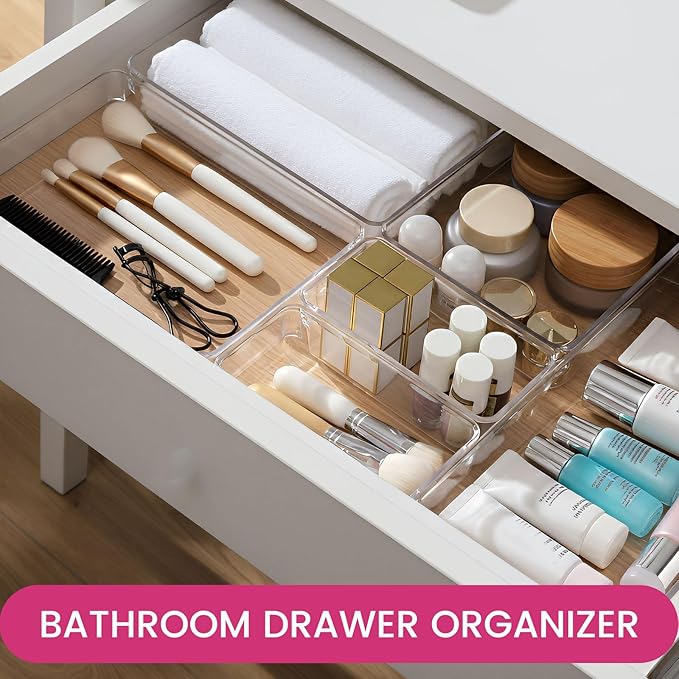 Large Drawer Organizer Bins 26 Pack | Complete 5 Size Clear Plastic Kitchen Drawer Organizers for Utensils | Bathroom Drawer Organizer Trays | Versatile for Makeup Office Organization - Image 4
