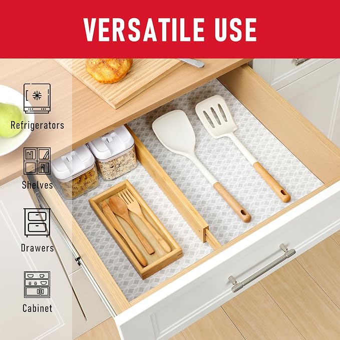 Cooyes Refrigerator Liners, Non-Slip Fridge Liners Washable, Absorbent Refrigerator Shelf Liner for Kitchen Cabinets, Non-Adhesive Refrigerator Mats Fridge bin Liners 12" x 360", Gray - Image 6