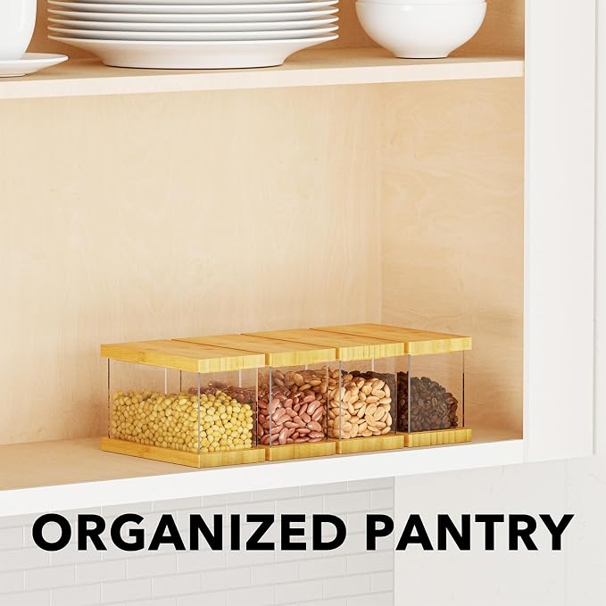 SpaceAid Bamboo Food Storage Container - Airtight Cereal Containers with Lids, Kitchen Cereal Canisters Pantry Organizers and Storage for Rice, Flour, Coffee, Snack, Extra Small 2 Pack - Image 4