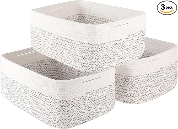 OIASKET Storage Baskets for Organizing 3 Pack, Woven Baskets for Shelves, | Closet Organizer Bins with Handle, Empty Gift Basket, Toy Storage for Toys, Blankets, Towels, Clothes, Books, 15"x11.42"x6.7" by OIASKET