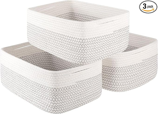 OIASKET Storage Baskets for Organizing 3 Pack, Woven Baskets for Shelves, | Closet Organizer Bins with Handle, Empty Gift Basket, Toy Storage for Toys, Blankets, Towels, Clothes, Books, 15"x11.42"x6.7" by OIASKET