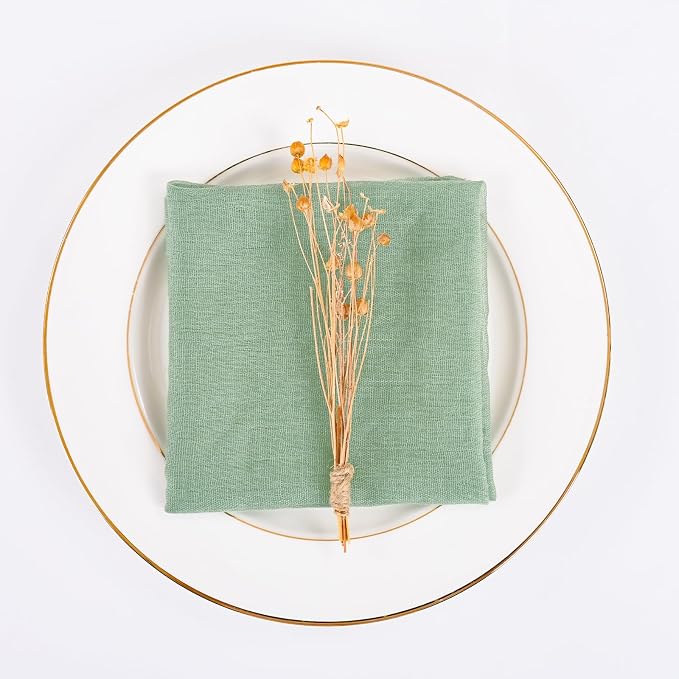 Sage Green Cheesecloth Napkins - Bulk Set of 100, 20x20 Inch Washable and Reusable Boho Cotton Gauze Cloth Napkins for Weddings, Bridal Girl Baby Shower, Party and Banquet - Image 3