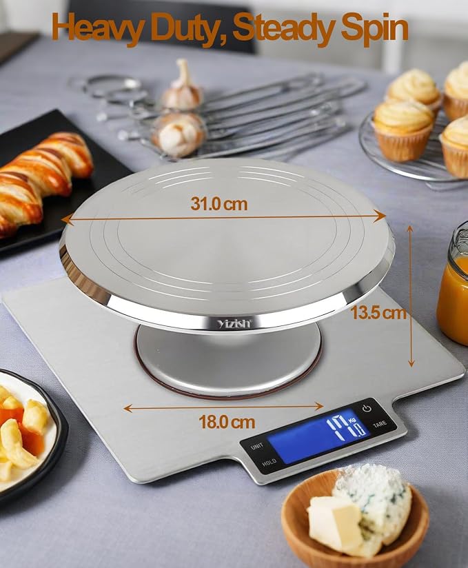 Yizish Cake Turntable Aluminum Alloy & Piping Bags and Tips Set, Rotating Cake Stand Decorating Kits with Stainless Steel Cake Spatulas and Scrapers for Baking, Pastries and Cupcakes, Gift Set - Image 7
